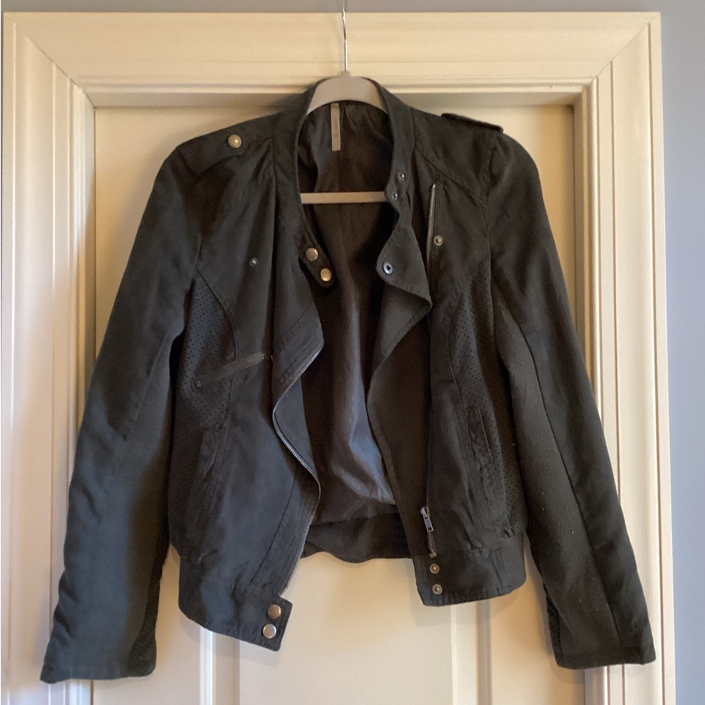October sky moto perforated suede jacket